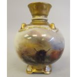 A Royal Worcester china bulbous vase, shape no.1257, decorated by Harry Stinton with highland cattle