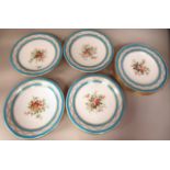 A late 19thC ten piece porcelain dessert service, individually decorated with floral displays,