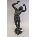 After A Rivalta - a late 19thC cast and patinated bronze figure, a cavorting satyr  bears an