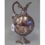 A 19thC Elkington silver plated on copper moonflask design ewer with classically inspired vignette