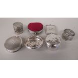 Seven early/mid 20thC silver, silver coloured and white metal trinket, ring, patch and other small