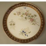 A late 19thC Continental floral decorated china cabinet tray with an applied, decoratively