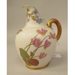 A Royal Worcester satin glazed floral painted and gilded china flatback jug  no.1094  6"h