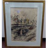 Arthur Edward Cantrell - 'St. Martin's Canal, Paris'  watercolour  bears an inscription, signature &