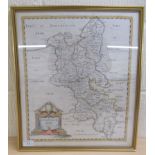 A 17thC Robert Morden coloured county map 'Buckinghamshire'  15" x 18"  framed