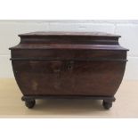 A mid 19thC (ufitted) mahogany cellarette of sarcophagus form, on bun feet  15"h  19"w