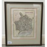 A 19thC coloured county map 'Monmouthshire'  7" x 9"  framed