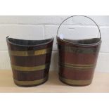 Two 19thC brass bound oval peat buckets