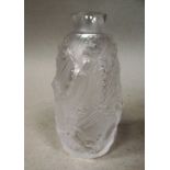 A Lalique vase with clear and part frosted relief ornament with nude and floral ornament  4"h