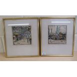 R Petter - Sarajevo street scenes  two Limited Edition 17/100 & 8/100 coloured prints  bearing