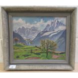 Nussia - a Swiss landscape  oil on panel  bears a signature & dated 1944  13" x 11"  framed