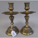 A pair of late 19thC cast bronze candlesticks  9"h