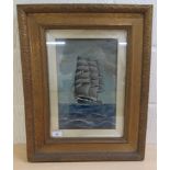 20thC British School - a ship under sail on a choppy sea  mixed media  8" x 13"  framed