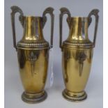 A pair of Daalderop, Tiel, Holland Art Deco twin handled brass vases of shouldered baluster form