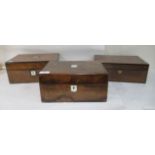 Three 19thC walnut and other boxes of purpose  largest 4"h  11"w