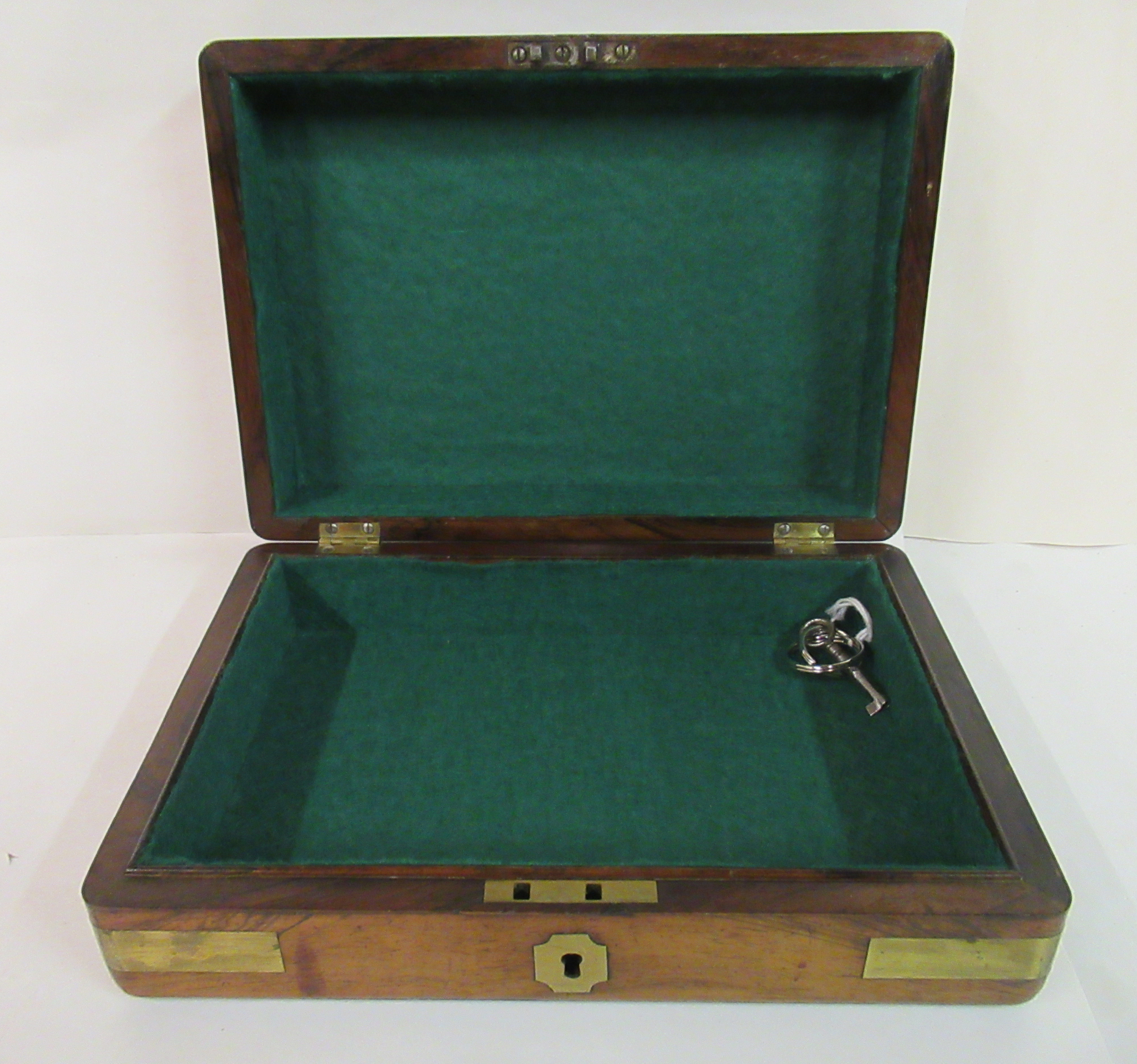 Three late 19thC mahogany and other boxes, two later baize lined, each with straight sides and - Image 5 of 5