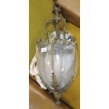 A mid 20thC gilded metal and glass inverted bell design centre light fitting  26"h  11"w