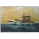 Roger Nulton - 'HMS Howe'  oil on canvas  bears a signature & dated '74  32" x 48"