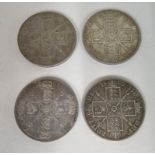 Four Victorian silver florins, viz. 1887, 1888, 1889 and 1887