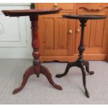 Two similar 19th/early 20thC mahogany pedestal wine table, on turned columns, raised on cabriole,