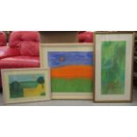 Three pictures by Betty Bowman: to include - 'Early Corn on the Hill'  pastel  bears a signature