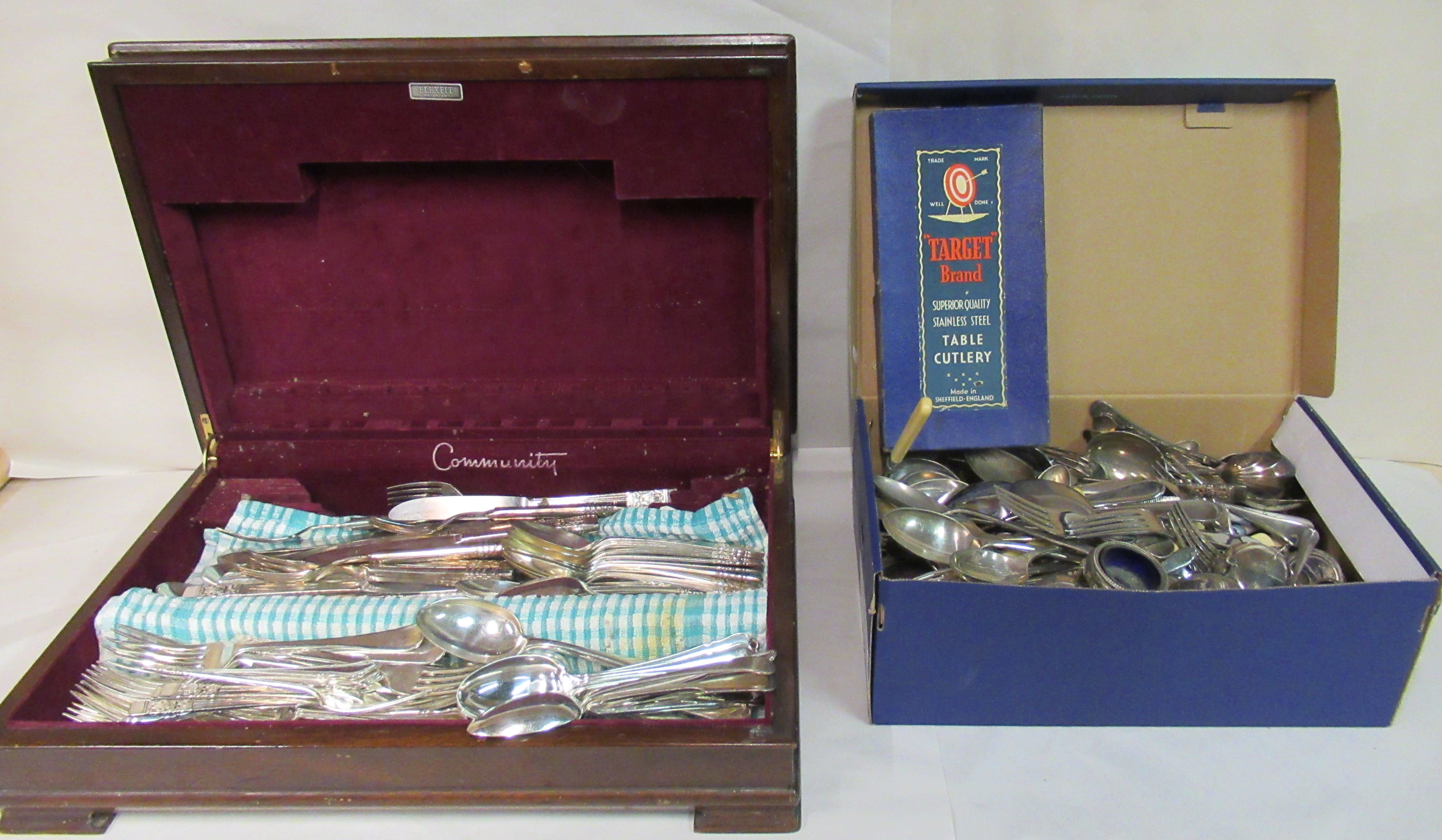 Community and other silver plated cutlery and flatware, some with stainless steel blades  various