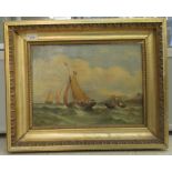 WC Knoll - a late 19thC study, fishing boats on a choppy sea  oil on canvas  bears signature  12"