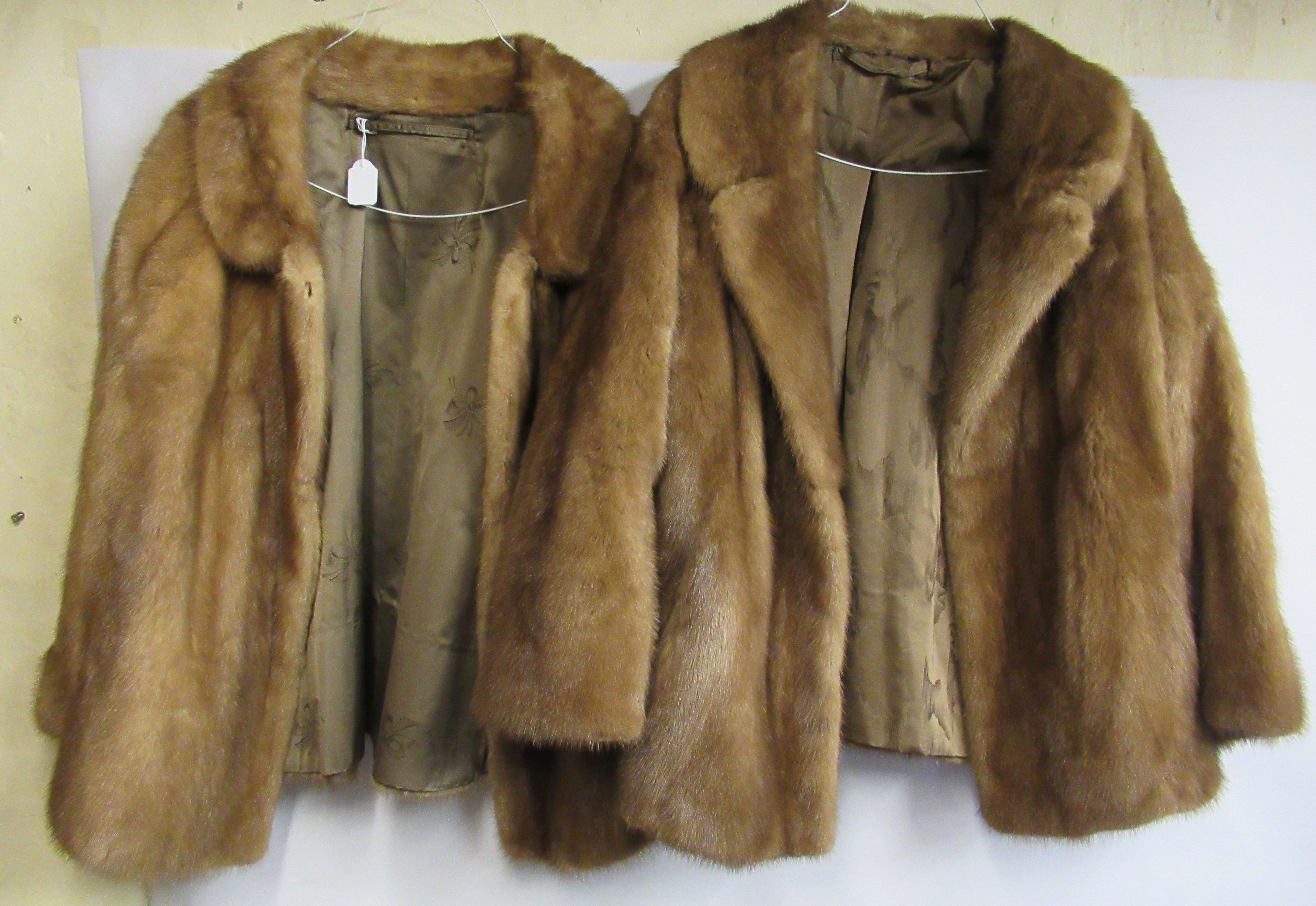 Two similar vintage two tone brown mink fur coats with silk linings  approx. sizes 14/16