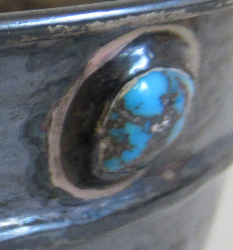 An Art Nouveau silver bowl with a rolled rim and a frieze of four uniformly spaced turquoise - Image 5 of 8