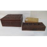 Three 20thC Asian and other fruitwood and other boxes of purpose  largest 5"h  10.5"w