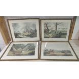 Four Victorian style hunting themed coloured prints  13" x 17"  framed