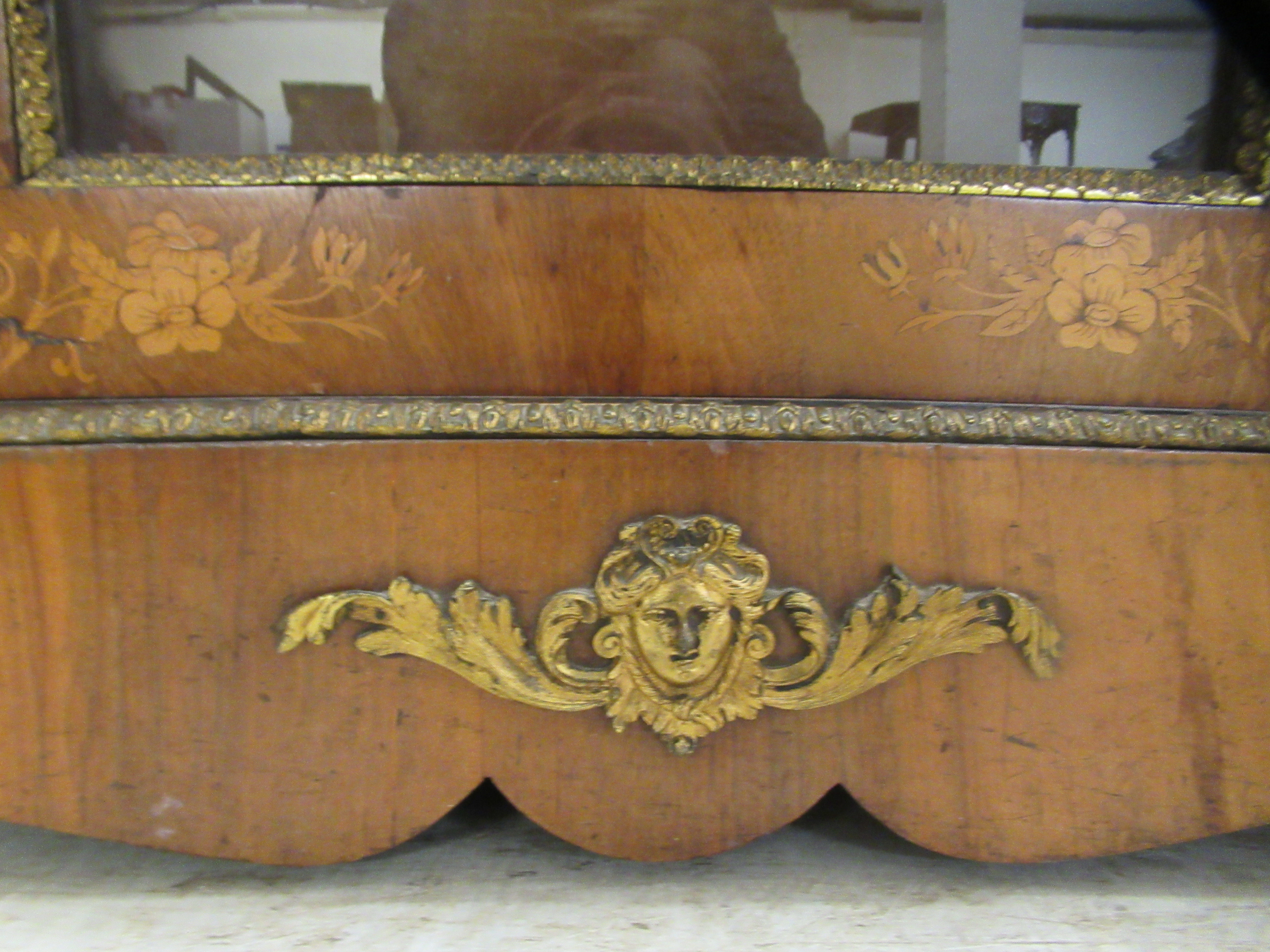 A late 19thC Continental gilt metal mounted walnut and floral marquetry pier cabinet, enclosed by - Image 9 of 9