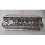 An Edwardian silver pin box, decorated in relief with classical figures  Birmingham 1902  4.25"w
