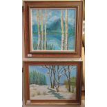 I Tabak - two wooded landscapes  oil on board  bearing signatures  13" x 17" & 14" x 15"  framed