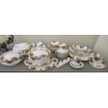 Royal Albert Old Country Roses pattern china dinnerware; and matching table linen