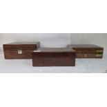 Three late 19thC mahogany and other boxes, two later baize lined, each with straight sides and