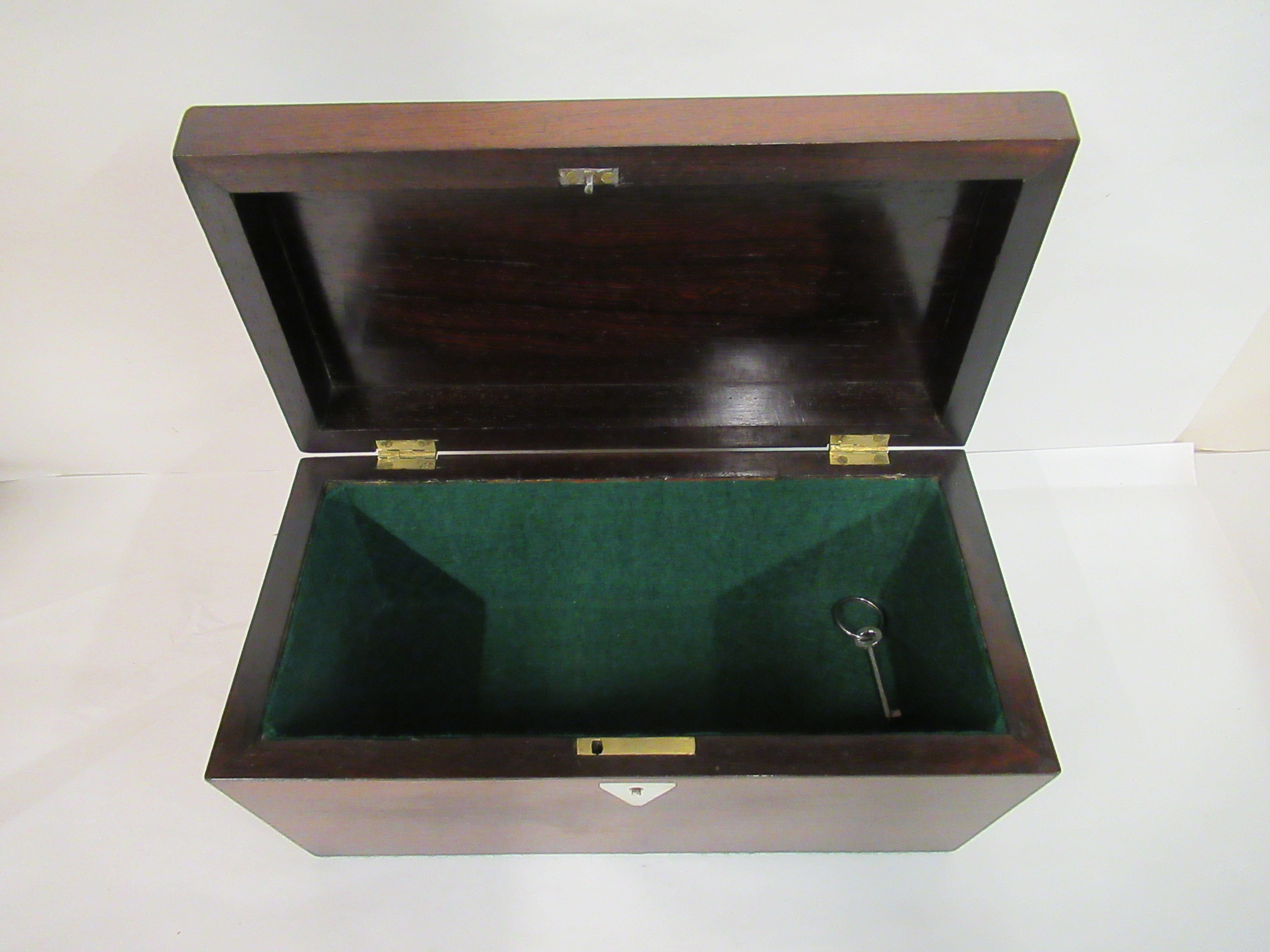 Three 19thC rosewood and other boxes of purpose: to include a later baize lined tea caddy  6"h  9"w - Image 2 of 4