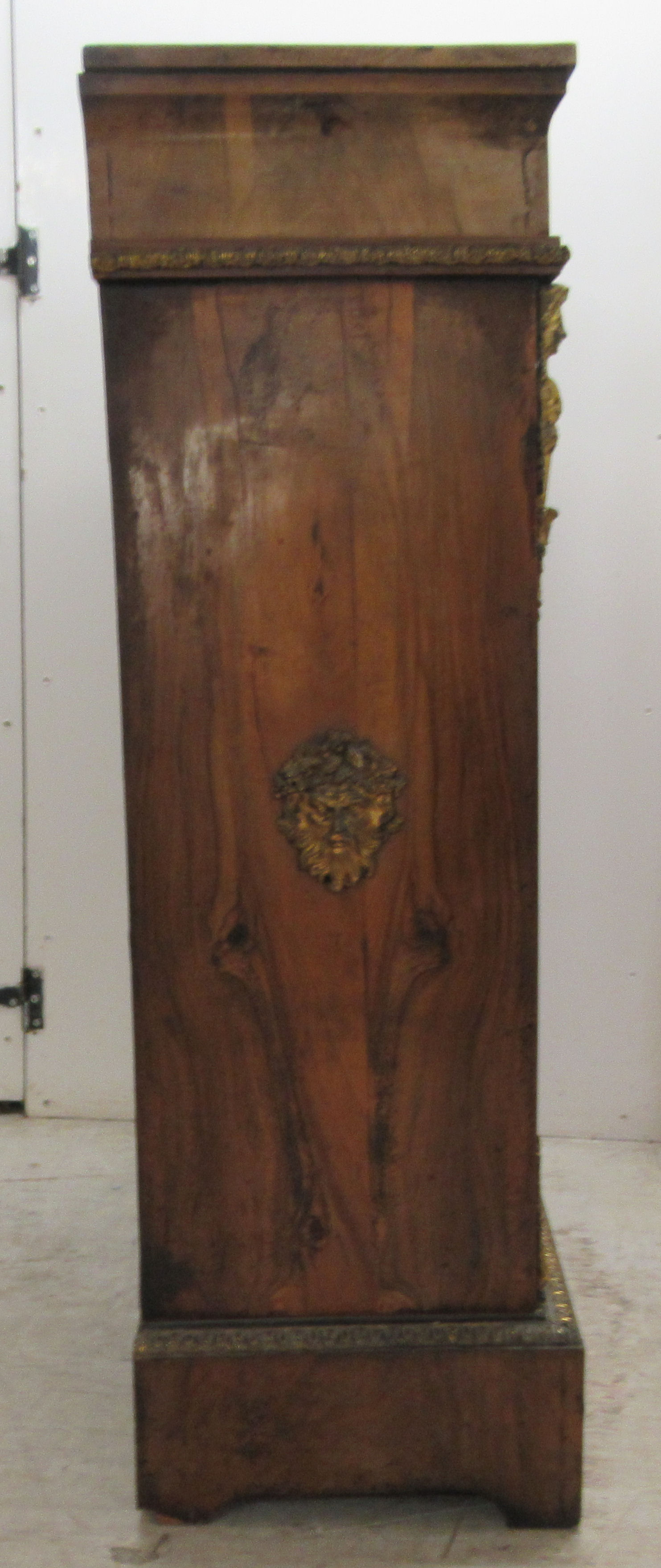 A late 19thC Continental gilt metal mounted walnut and floral marquetry pier cabinet, enclosed by - Image 4 of 9