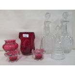 Decorative glassware: to include a pair of early 20thC cut glass decanters  12"h