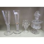 Glassware: to include a pair of 20thC oversized Georgian style ale glasses with spiral twist stems