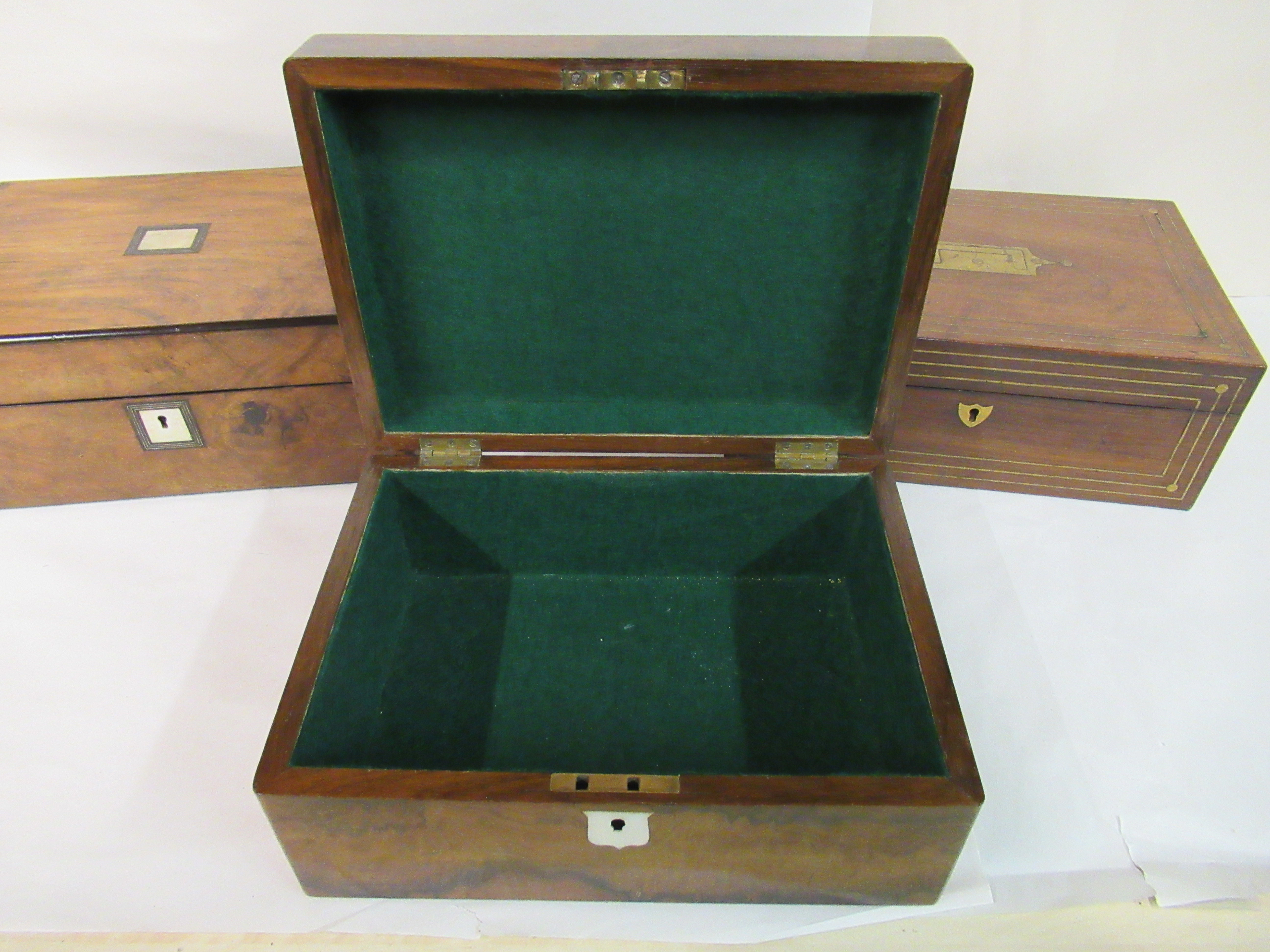 Three 19thC walnut and other boxes of purpose  largest 4"h  11"w - Image 3 of 5