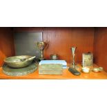 A mixed lot: to include an oval, galleried pewter tray  15"w