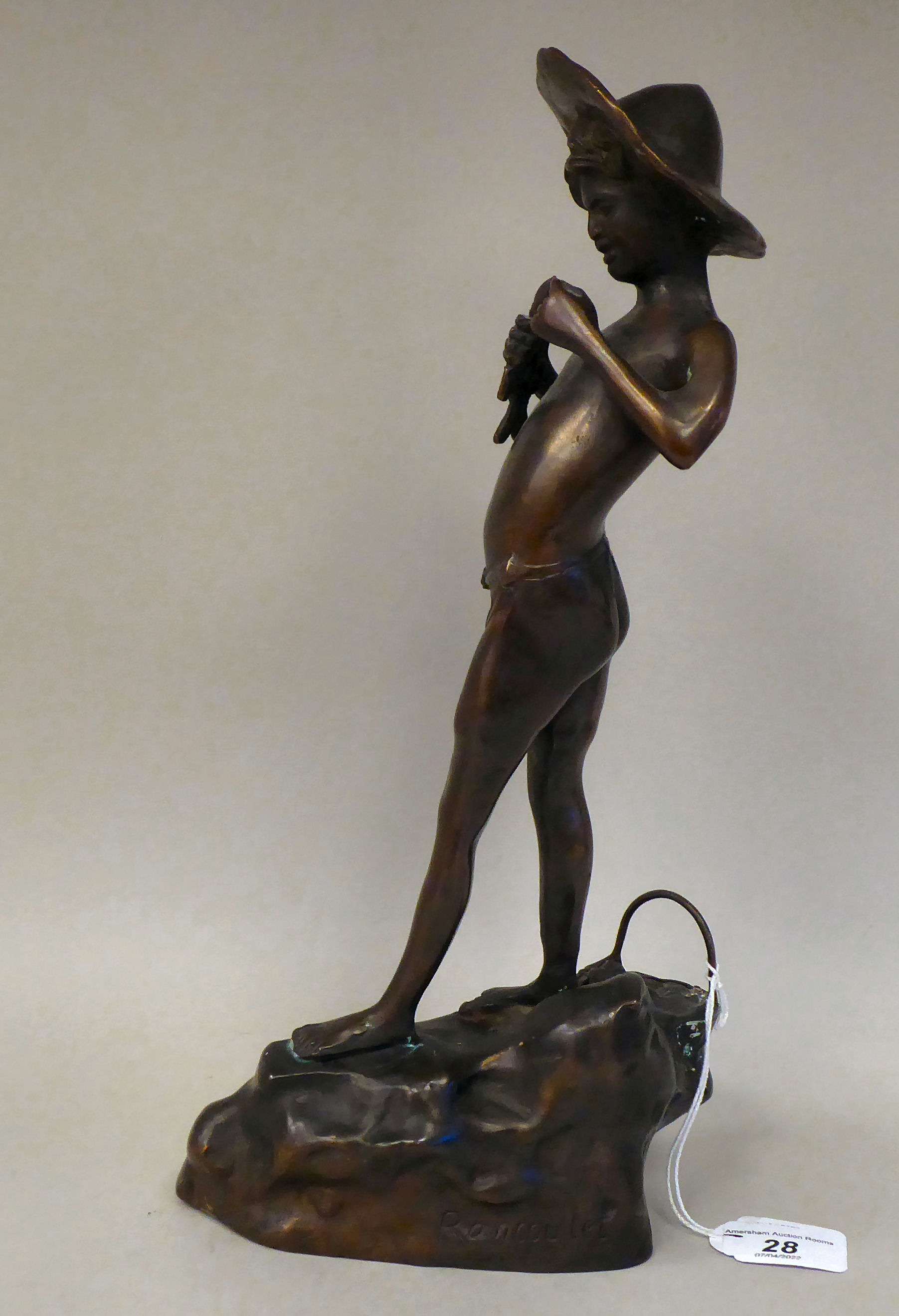 After Rancoulet - an Asian boy wearing a loincloth and broad brimmed hat holding a fish, standing on - Image 2 of 7