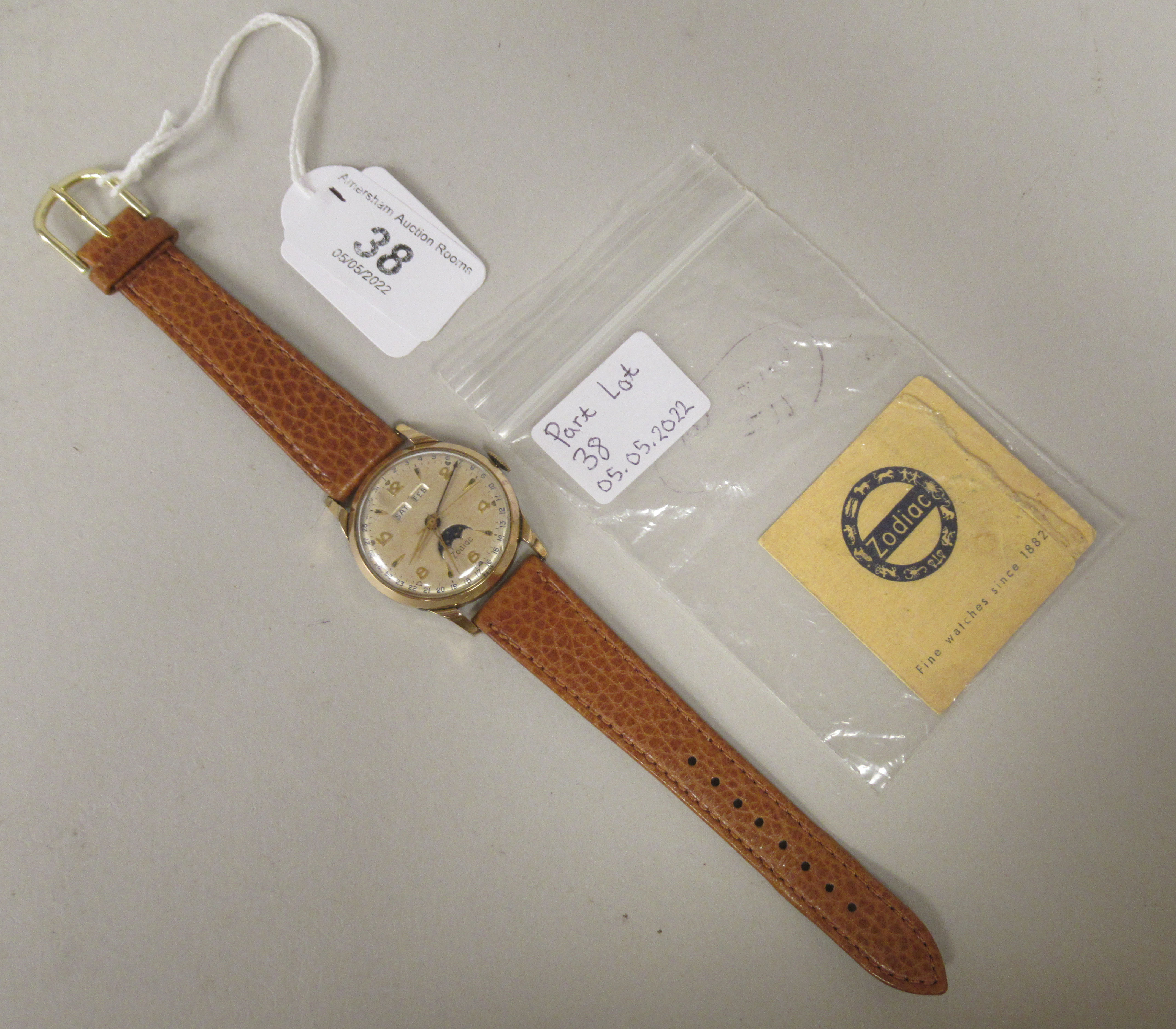 A 1950s Zodiac gold plated/stainless steel cased wristwatch, the movement with a pointer and - Image 2 of 4