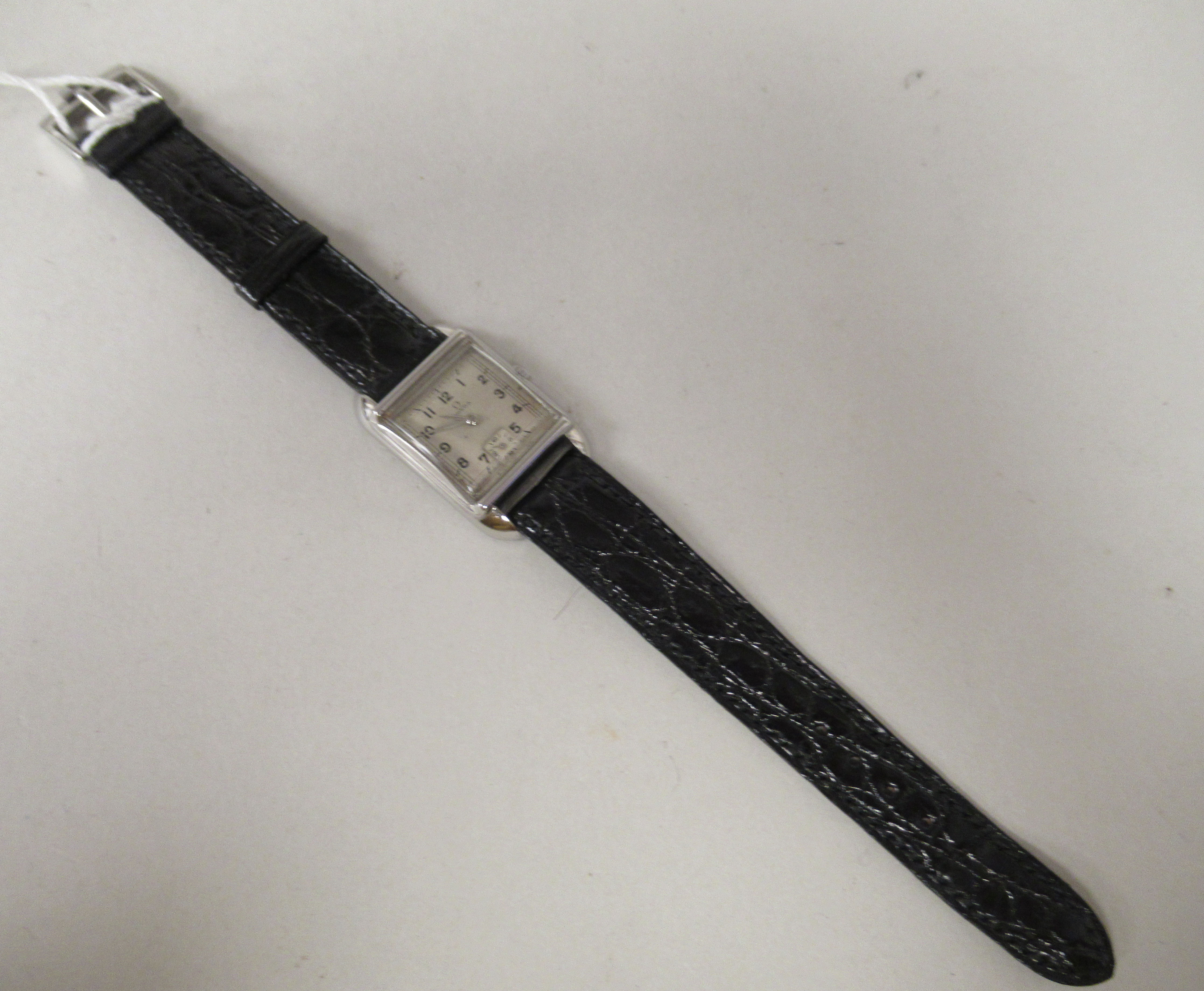 A 1950s Omega Art Deco stainless steel cased mid-size wristwatch, faced by an Arabic dial, - Image 2 of 4