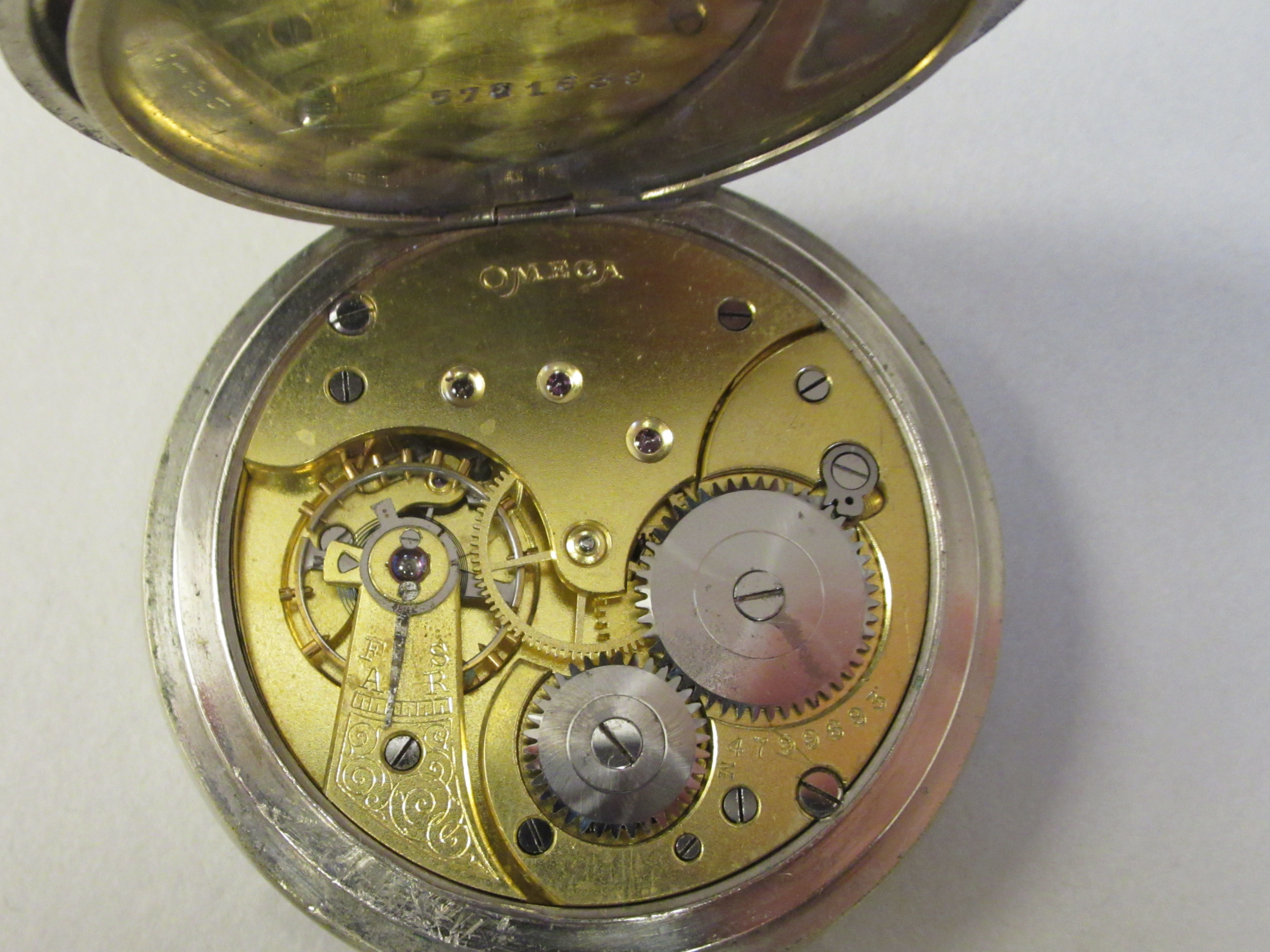 An Omega stainless steel cased, 24 hour pocket watch, faced by a white enamel Arabic dial, - Image 3 of 5