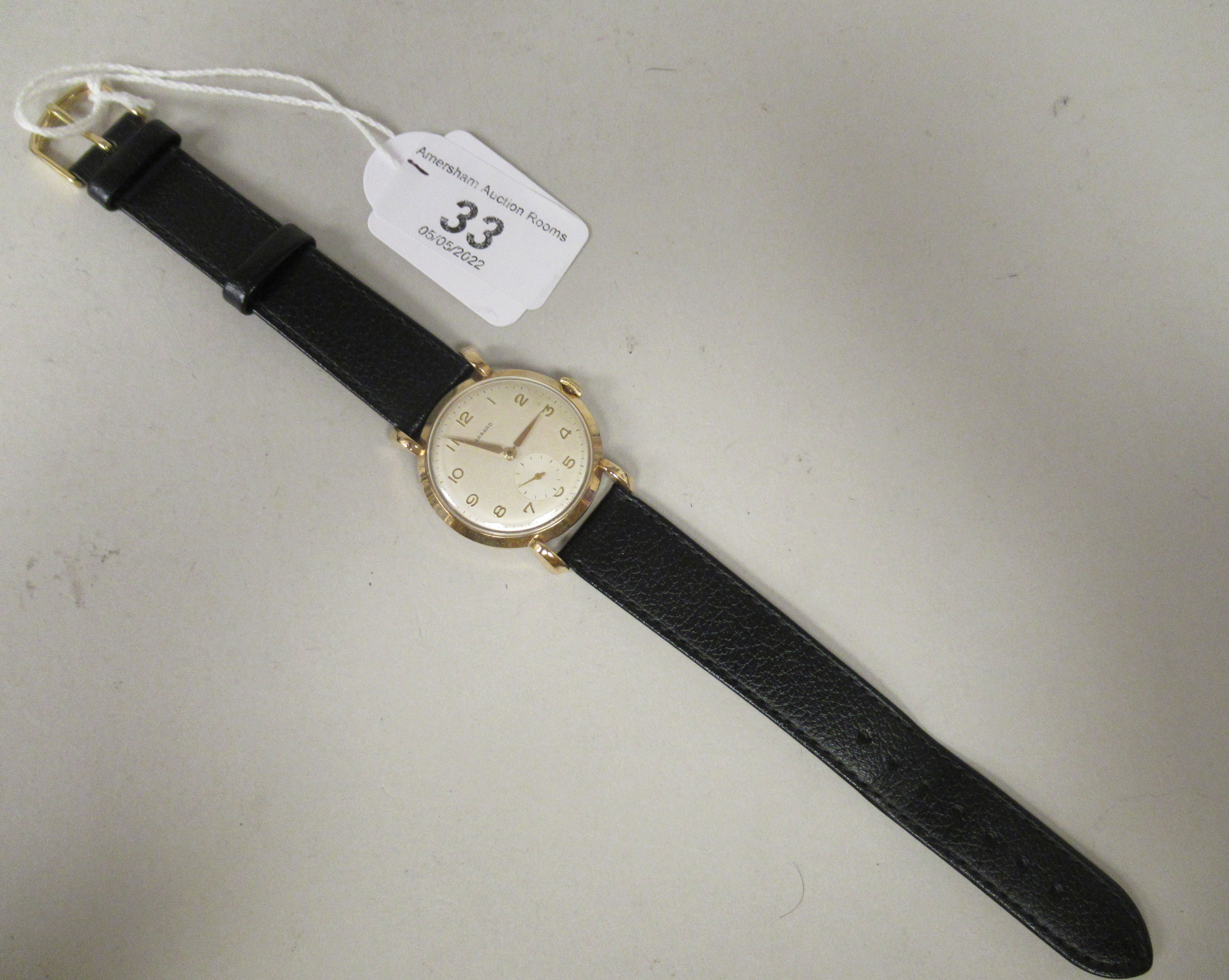 A 1950s Gerrard 9ct gold cased wristwatch, faced by an Arabic dial, incorporating subsidiary - Image 2 of 4