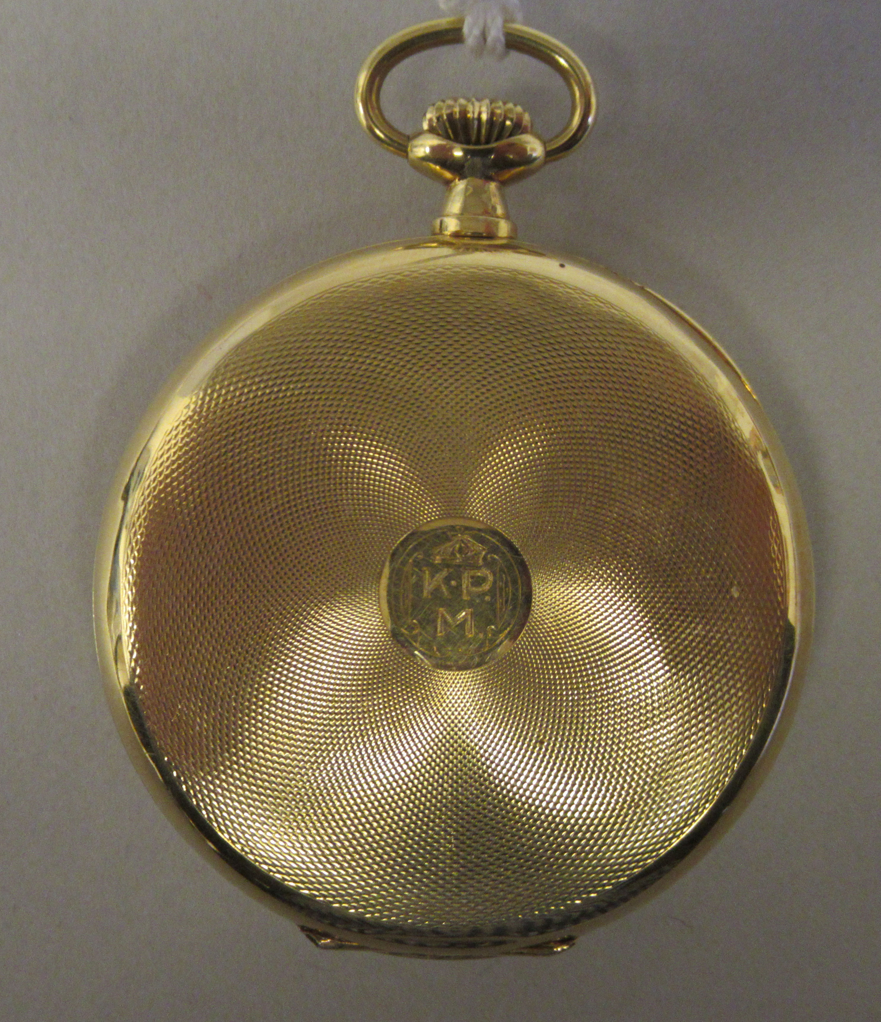 An Omega 18ct gold cased pocket watch with an engine turned back, faced by a white enamel Arabic - Image 2 of 6