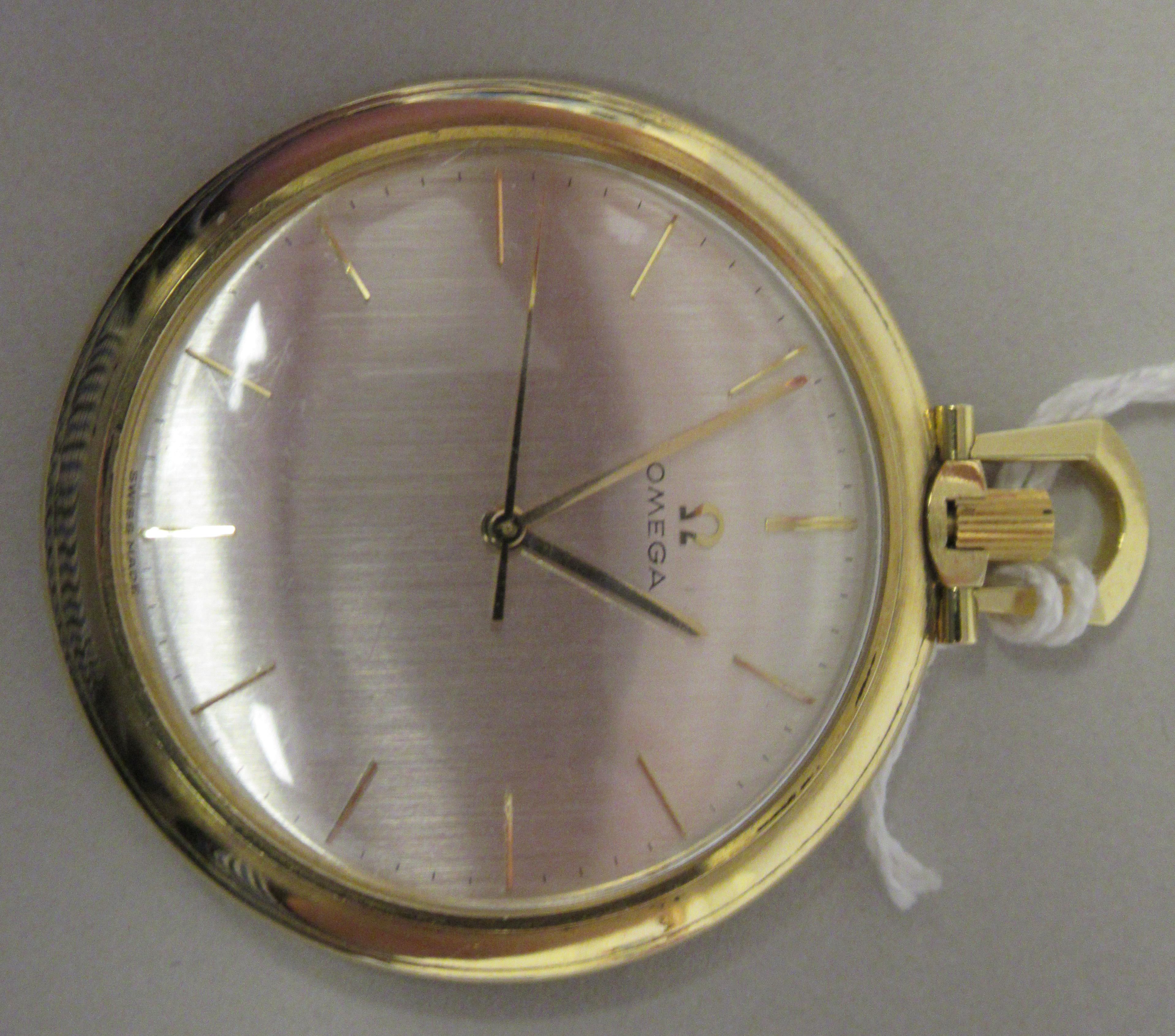 An Omega 18ct gold slim cased pocket watch, Cal 600, the movement with sweeping seconds, faced by