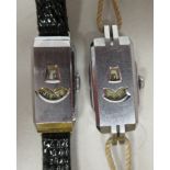 Two similar ladies Art Deco stainless steel cased digital wristwatches, on straps
